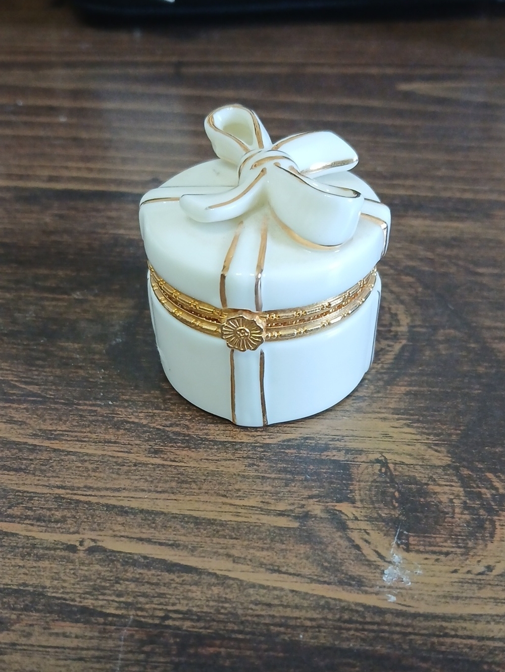 Decorative Cream Porcelain Trinket Box with Gold Accents